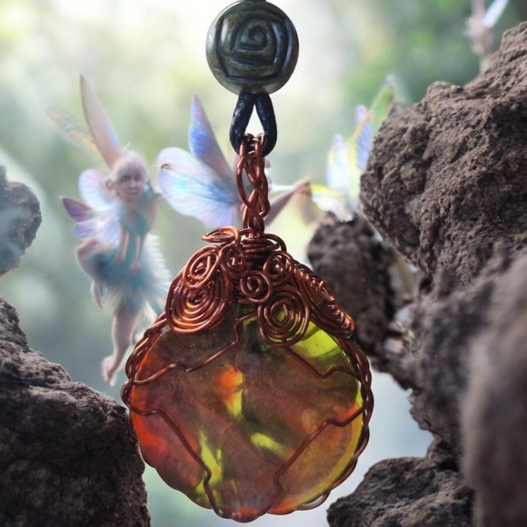 Wire wrapped Copper handmade OOAK stone multi metallic color necklace - Picture 7 of 7